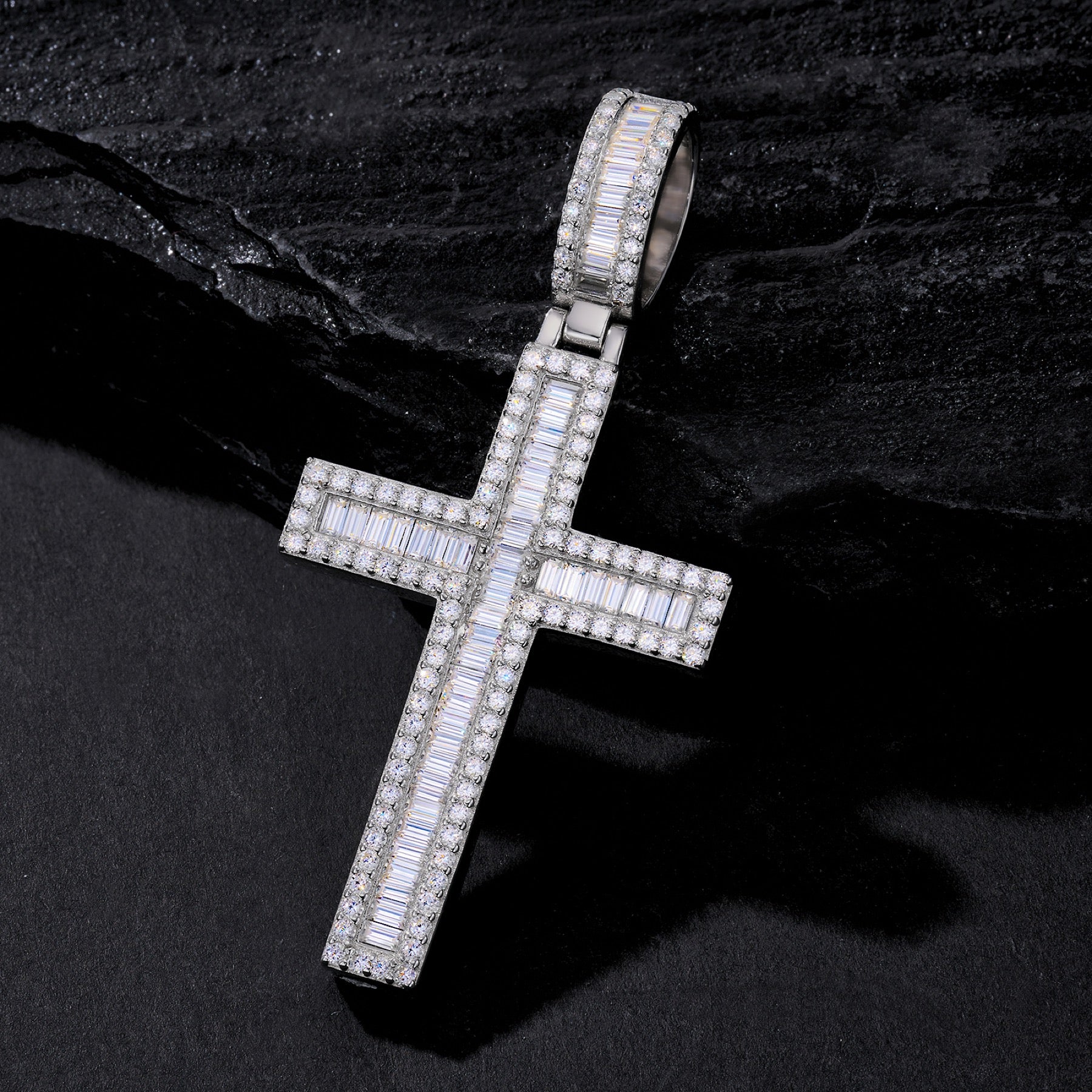 Reliquary Moissanite Cross Necklace in Sterling Silver