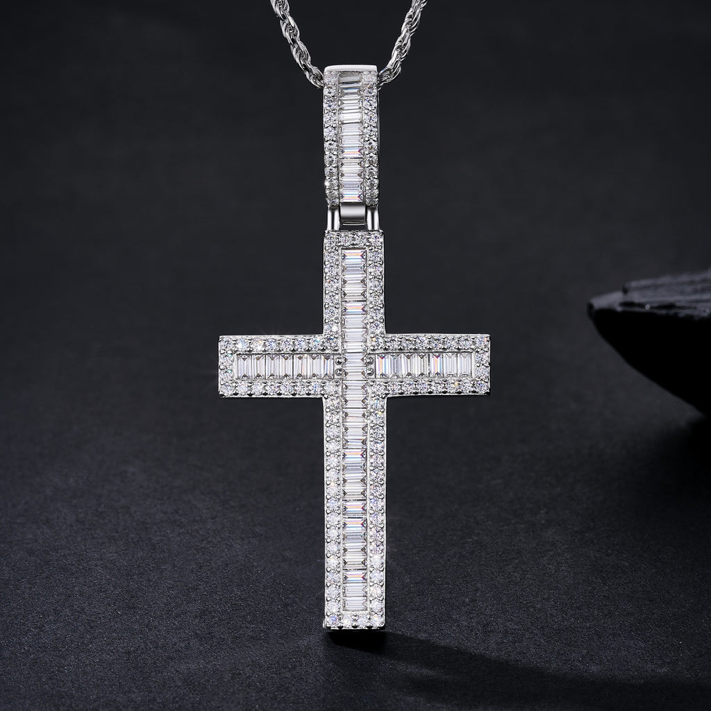 Reliquary Moissanite Cross Necklace in Sterling Silver