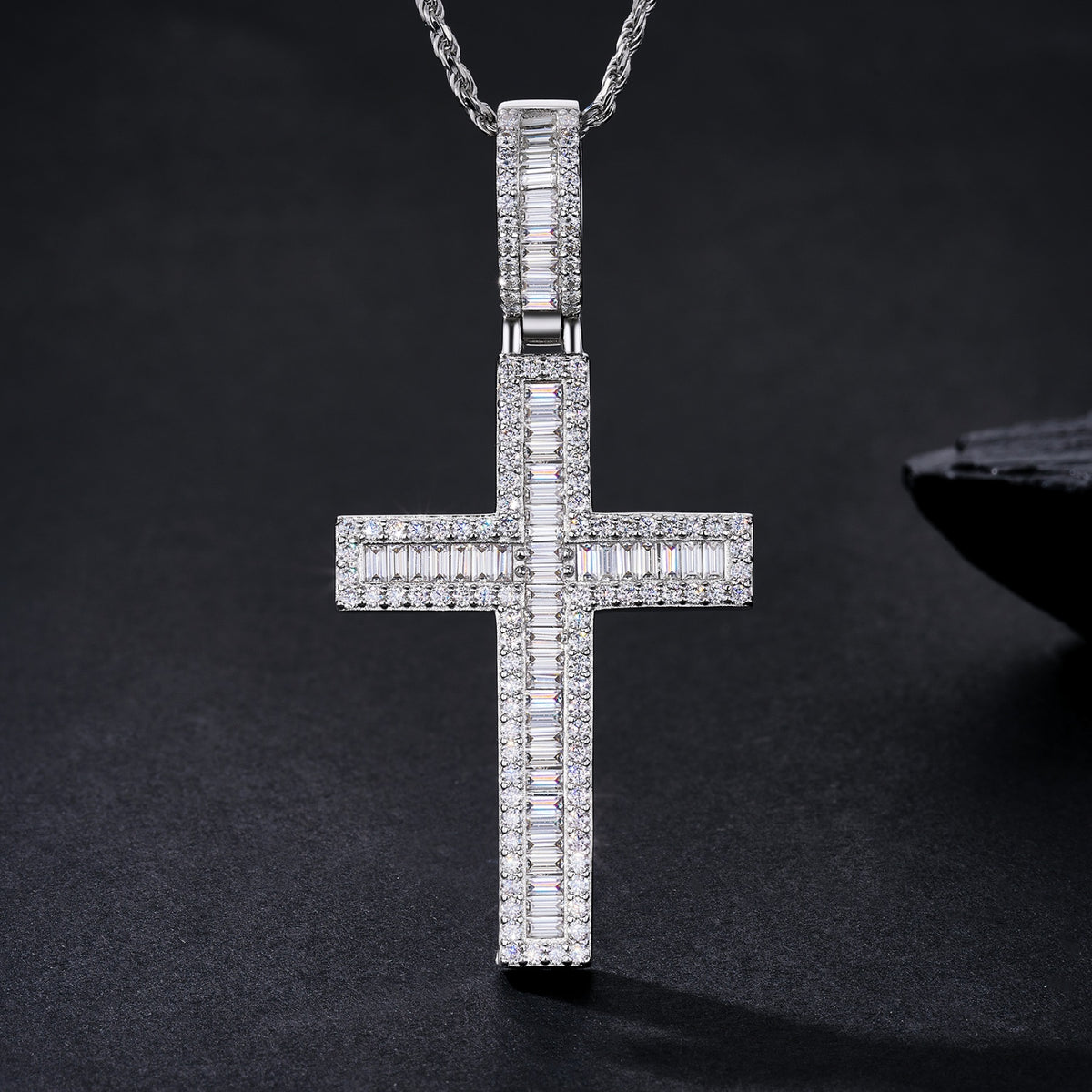 Reliquary Moissanite Cross Pendant in Sterling Silver