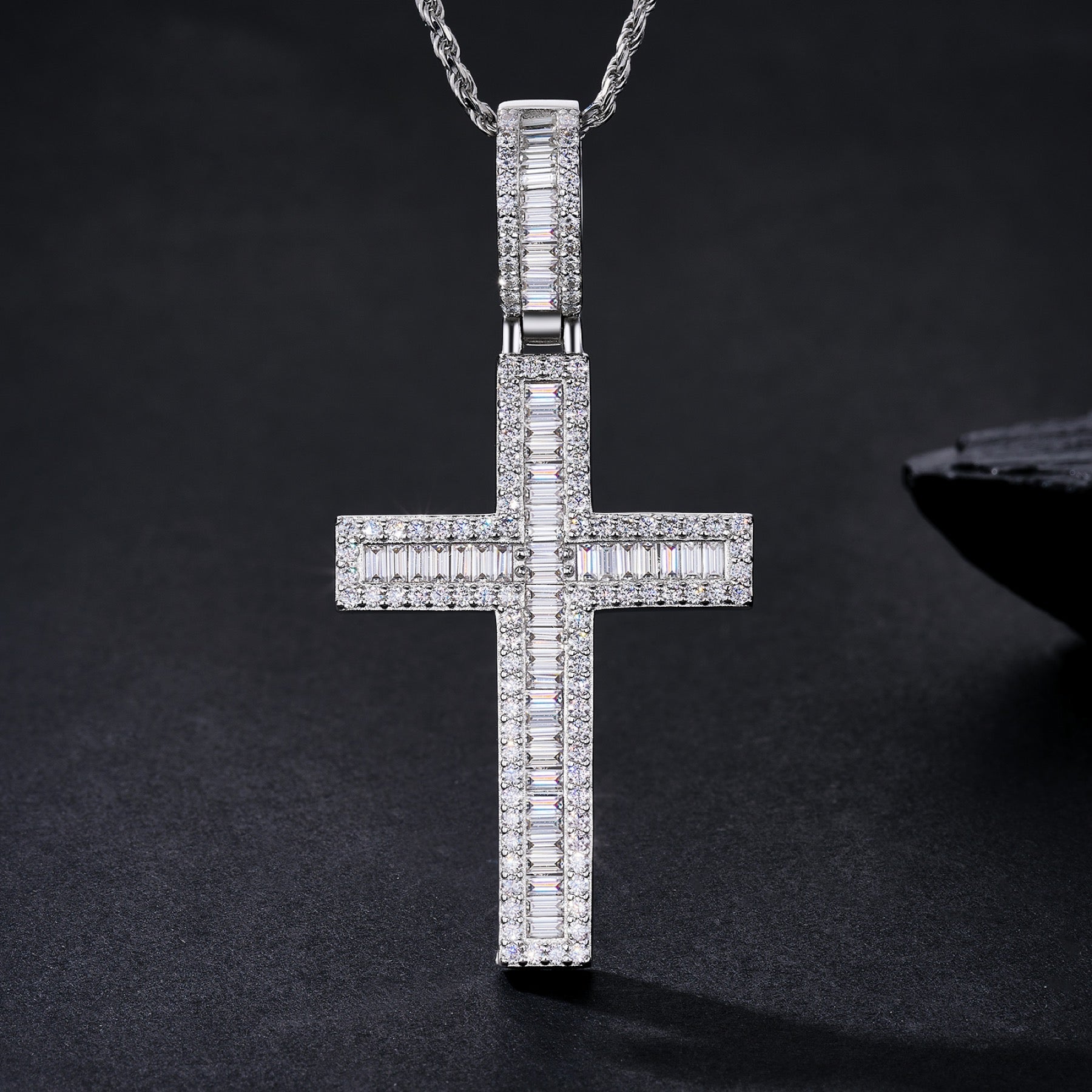 Reliquary Moissanite Cross Necklace in Sterling Silver