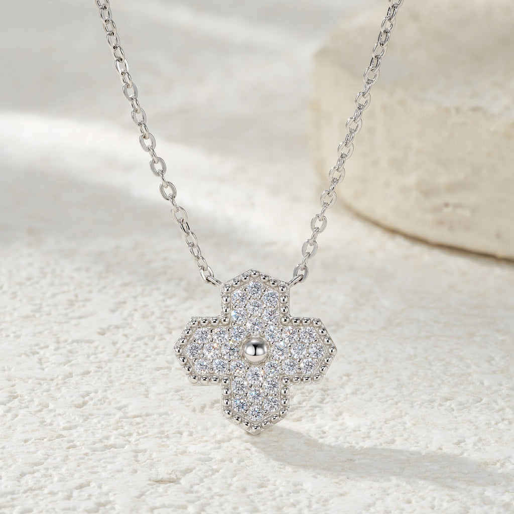 Quatrefoil Moissanite Clover Pendant Necklace in Sterling Silver