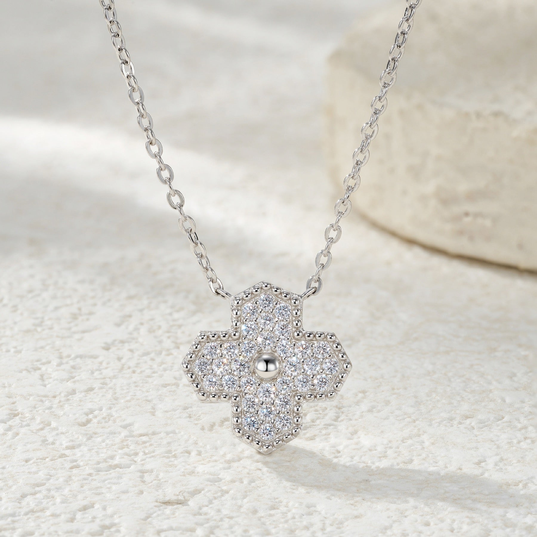 Quatrefoil Moissanite Clover Pendant Necklace in Sterling Silver