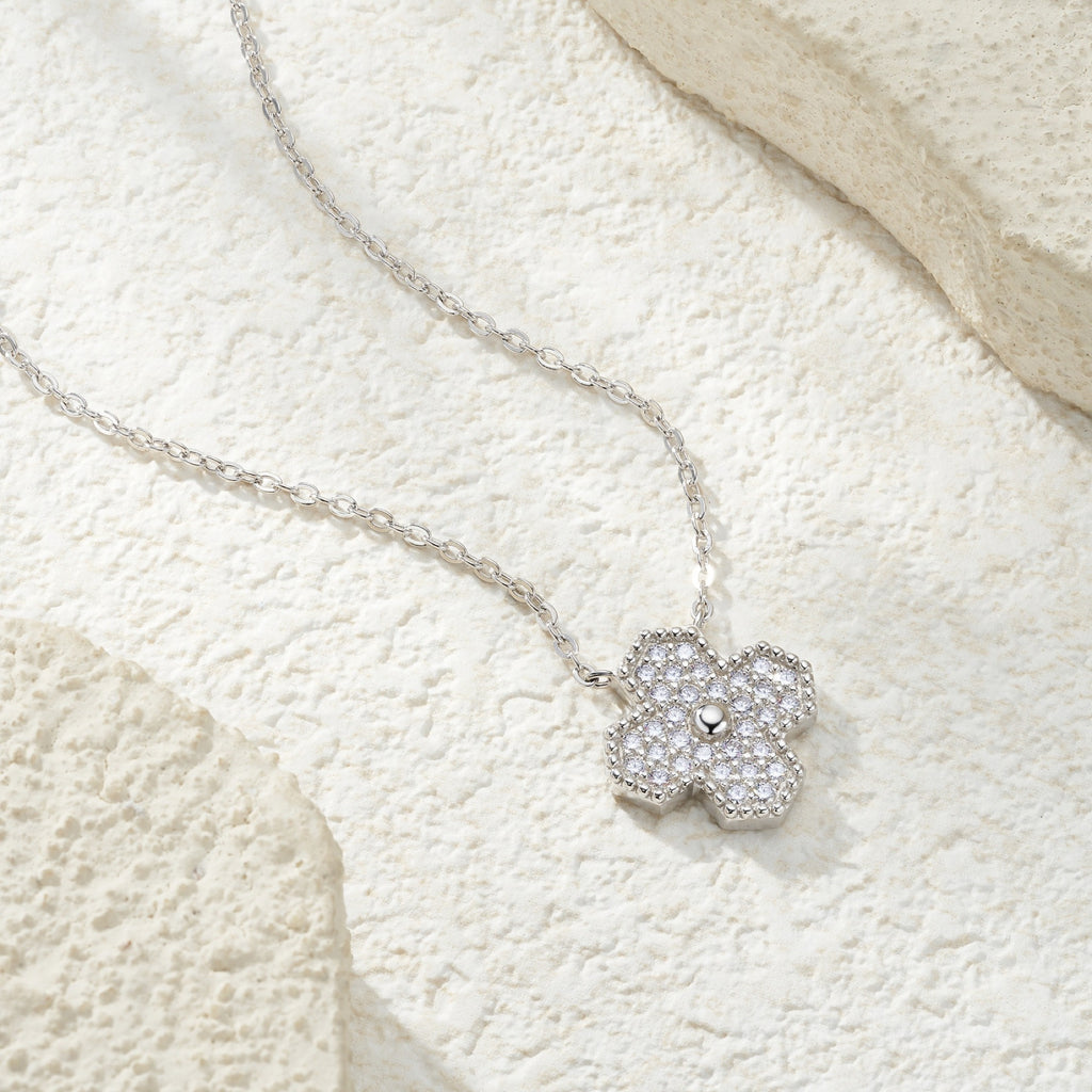 Quatrefoil Moissanite Clover Pendant Necklace in Sterling Silver