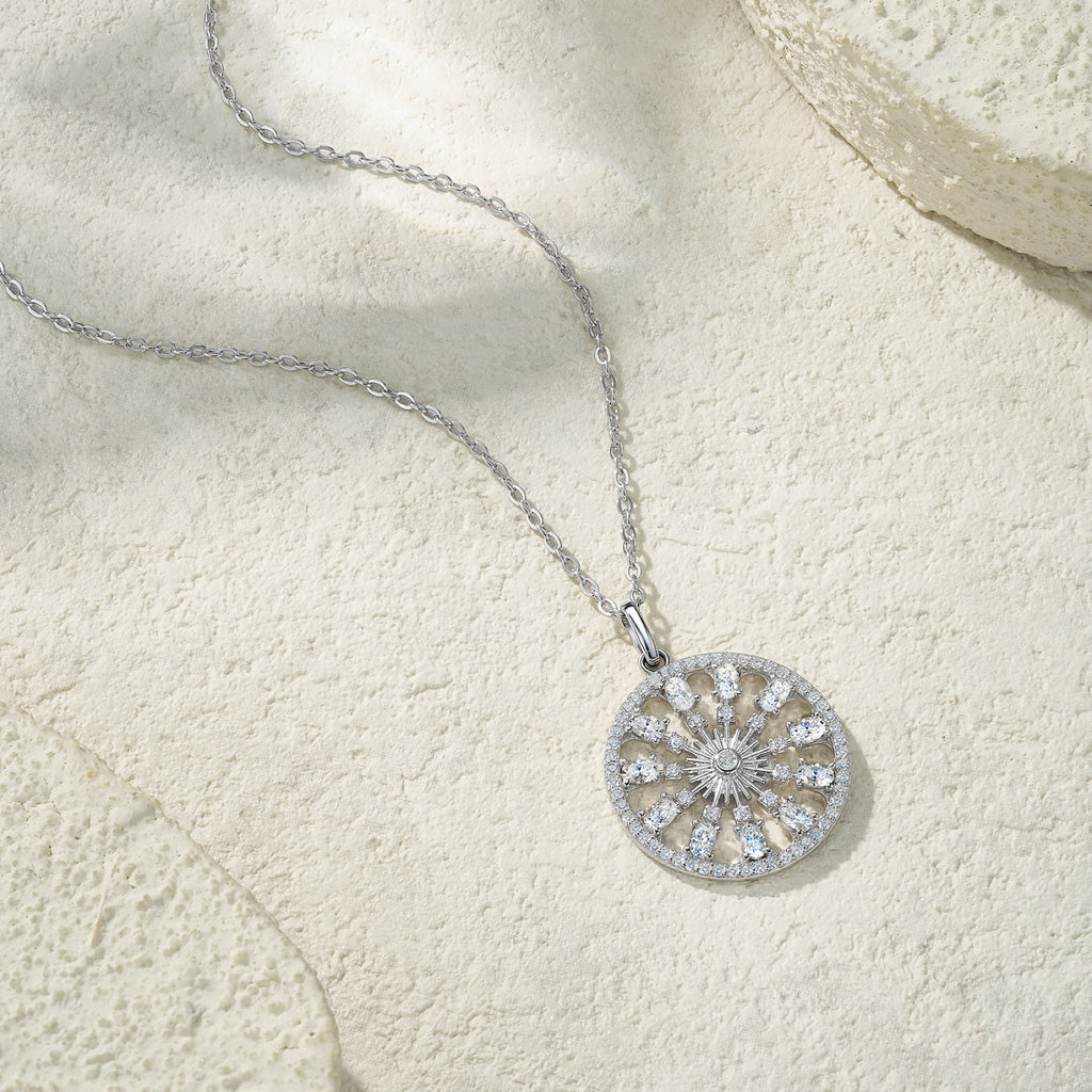 Rosace Moissanite Openwork Medallion Necklace in Sterling Silver