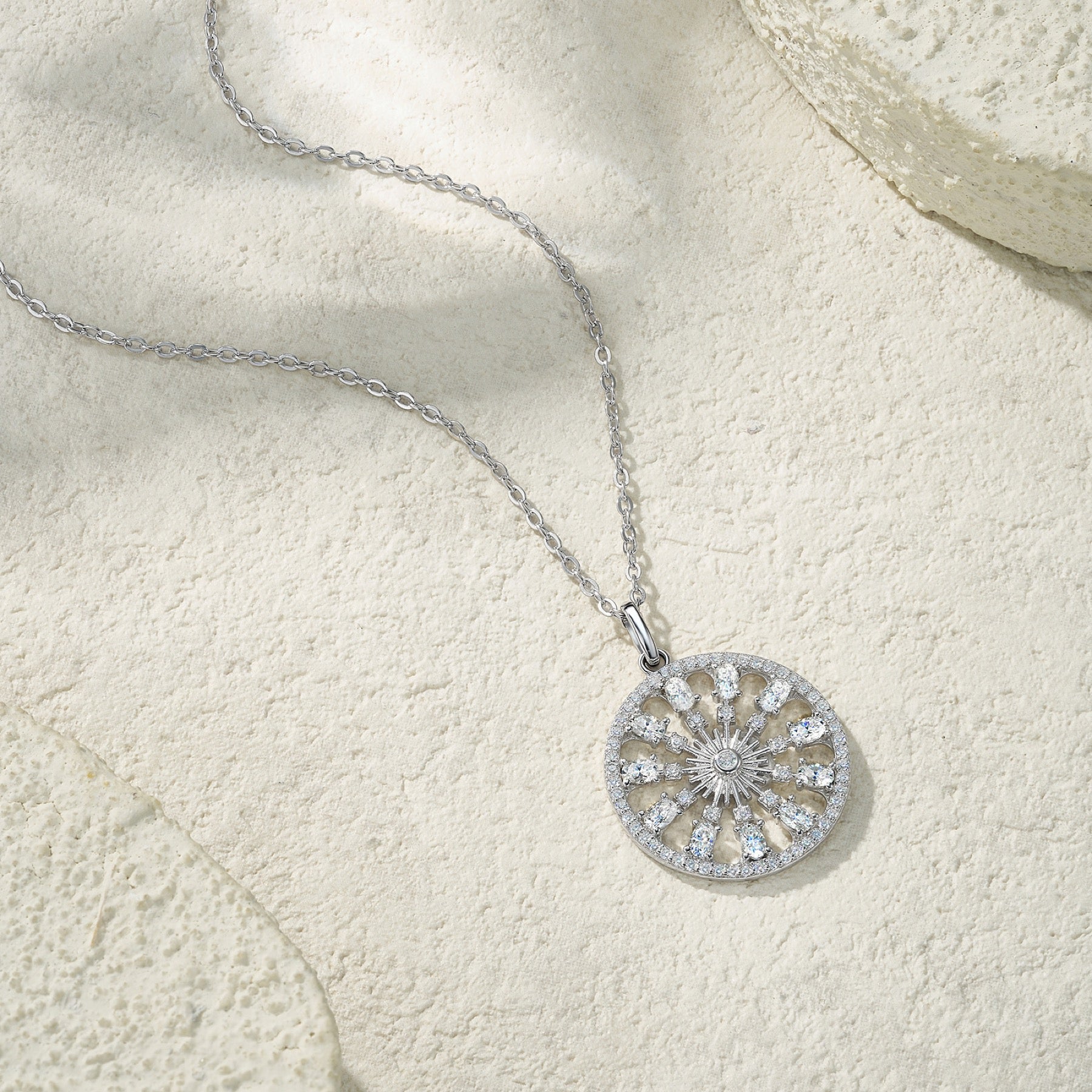 Rosace Moissanite Openwork Medallion Necklace in Sterling Silver