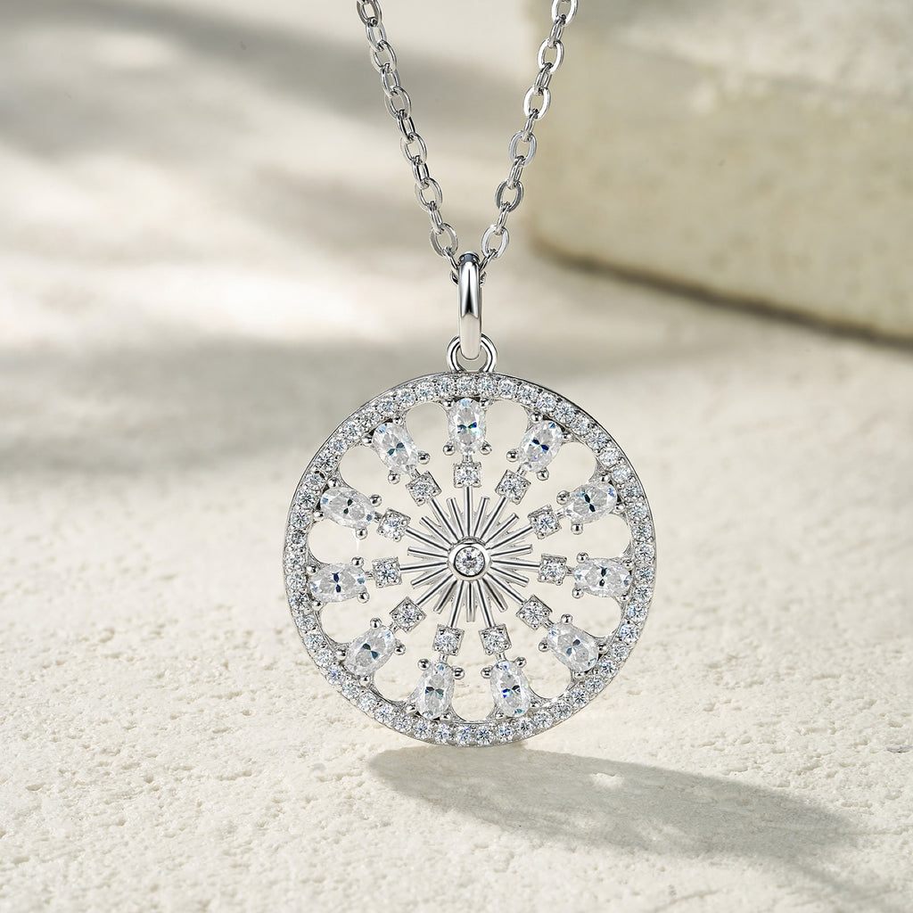 Rosace Moissanite Openwork Medallion Necklace in Sterling Silver