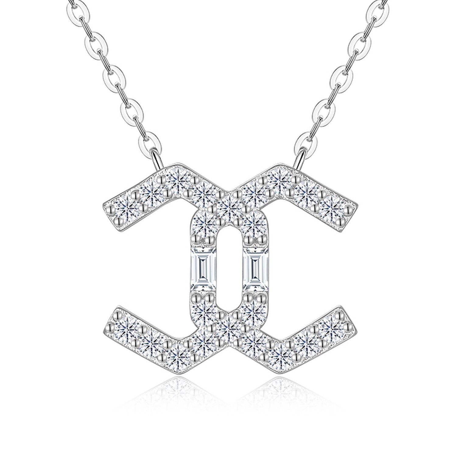 Emblem Moissanite Geometric Pendant Necklace in Sterling Silver — detail