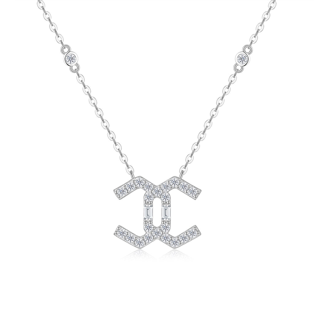 Emblem Moissanite Geometric Pendant Necklace in Sterling Silver