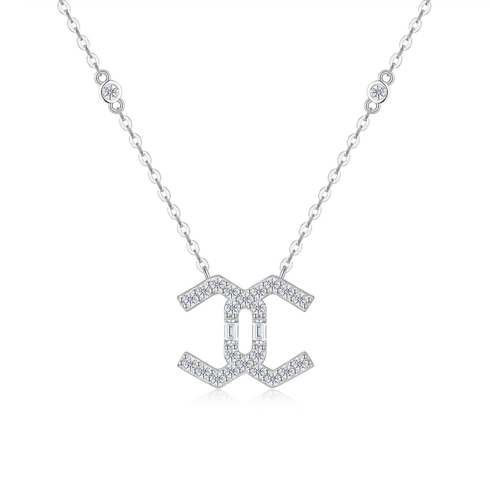 Emblem Moissanite Geometric Pendant Necklace in Sterling Silver