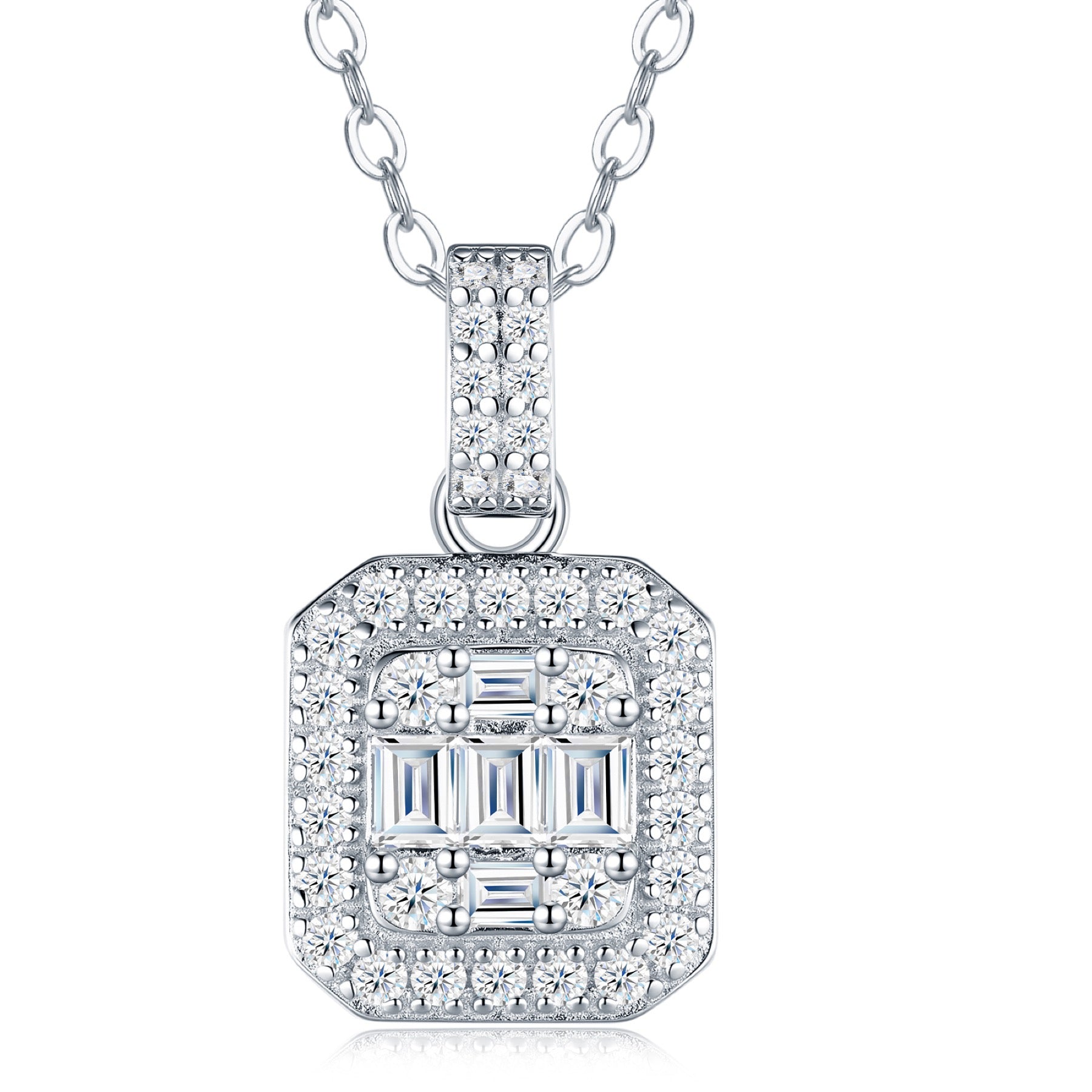 Ingot Moissanite Baguette Cluster Pendant Necklace in Sterling Silver