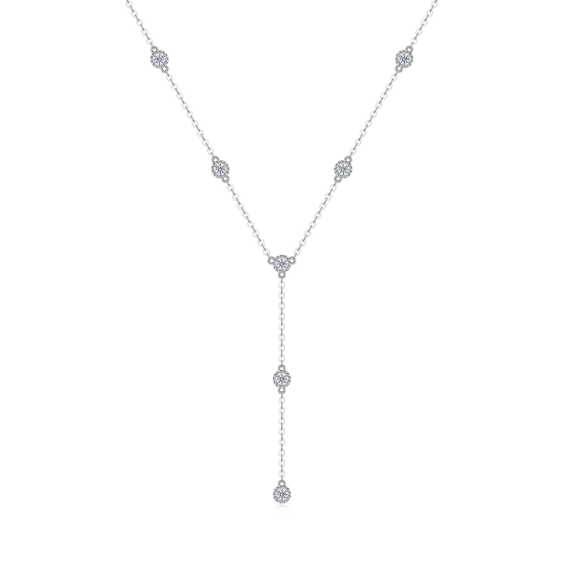 Wisp Moissanite Lariat Necklace in Sterling Silver