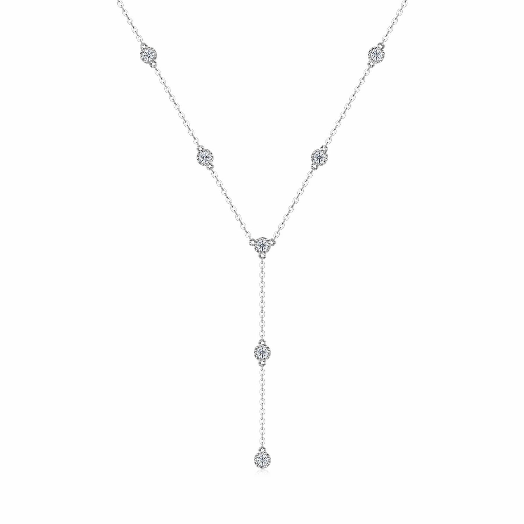 Wisp Moissanite Lariat Necklace in Sterling Silver