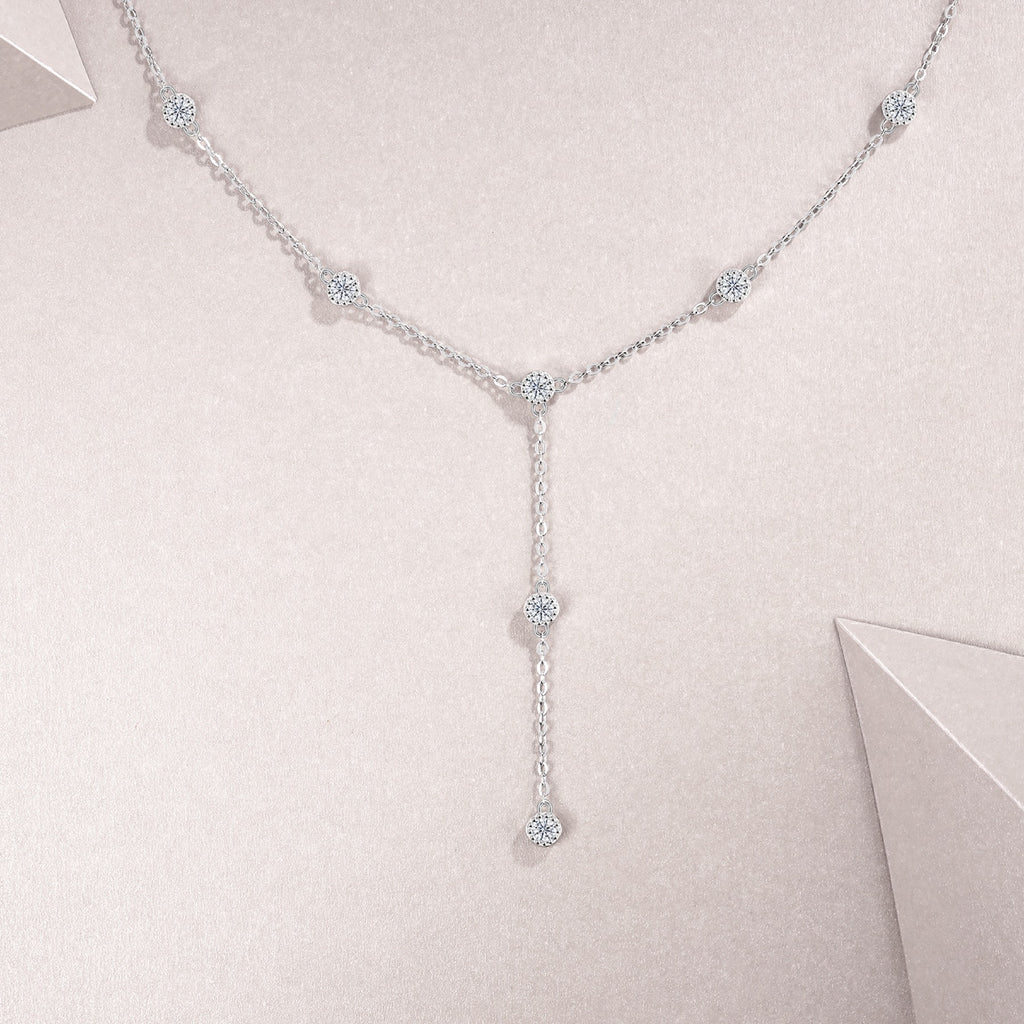 Wisp Moissanite Lariat Necklace in Sterling Silver
