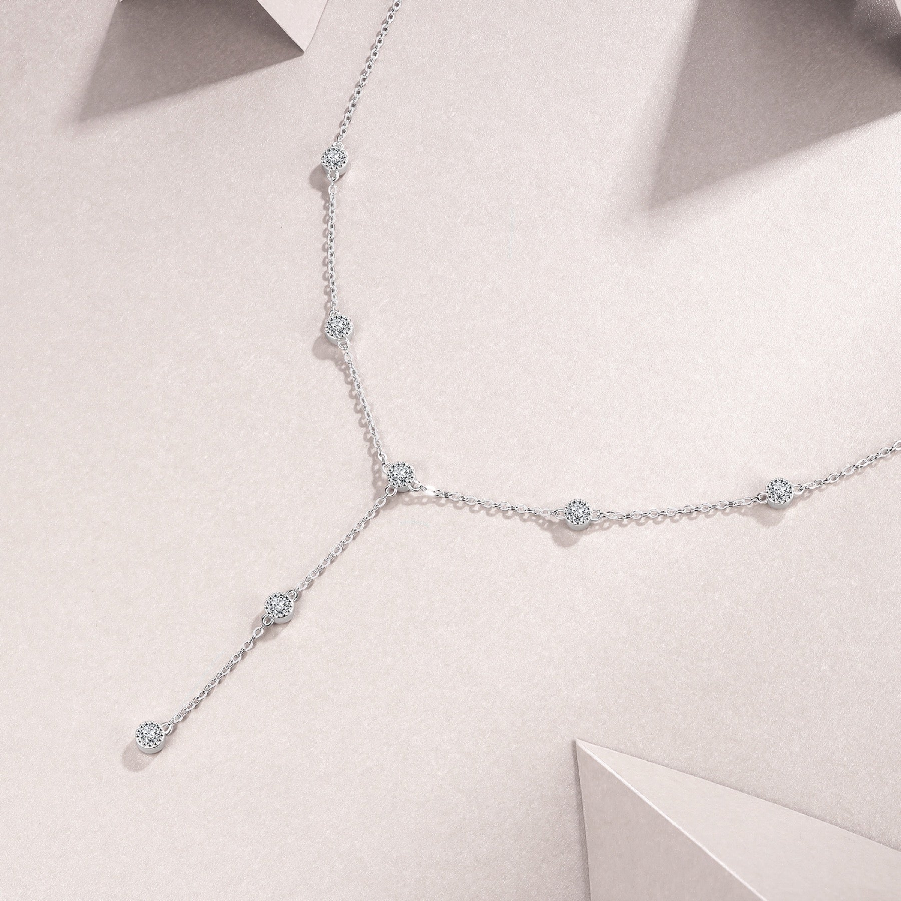 Wisp Moissanite Lariat Necklace in Sterling Silver