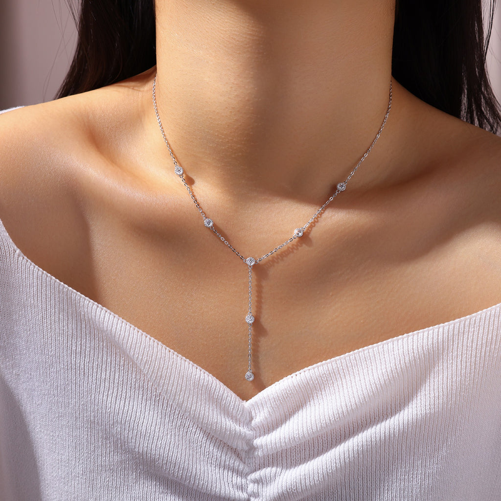 Wisp Moissanite Lariat Necklace in Sterling Silver