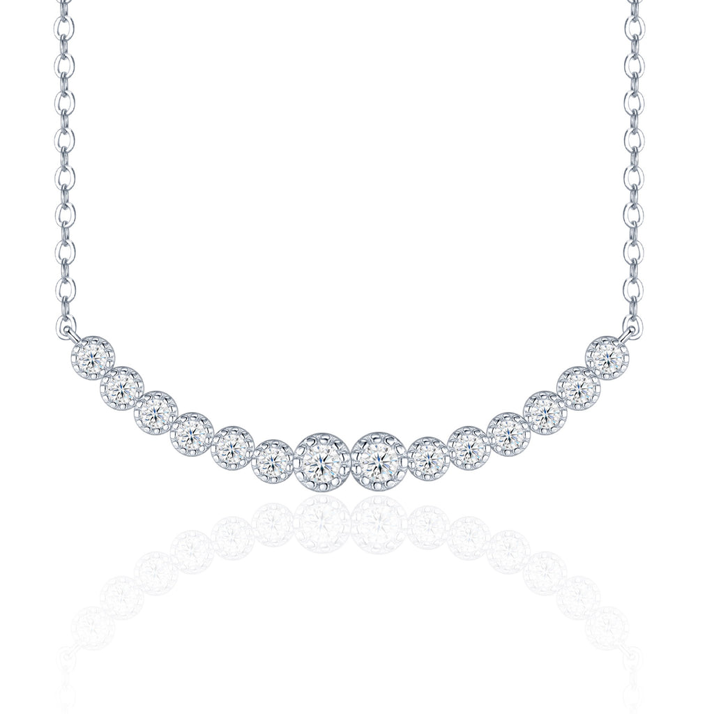 Smile Moissanite Curved Bar Necklace in Sterling Silver