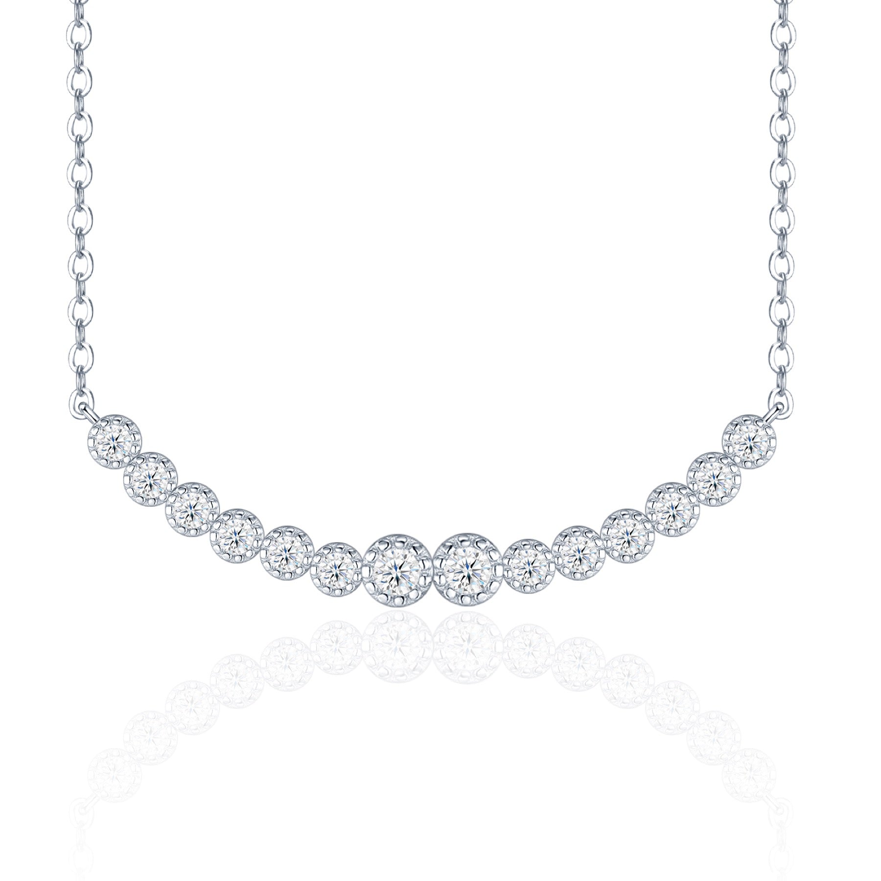 Smile Moissanite Curved Bar Necklace in Sterling Silver