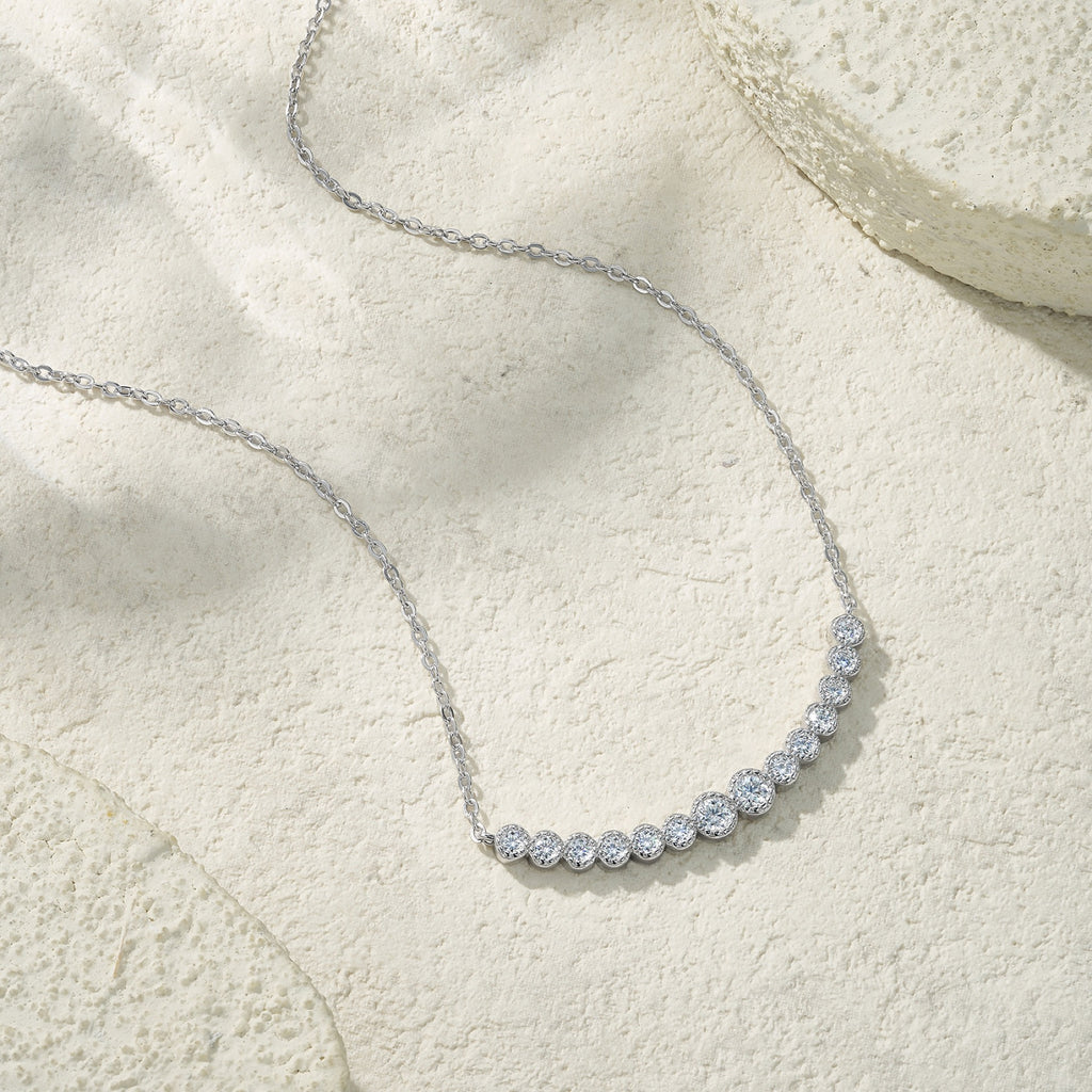 Smile Moissanite Curved Bar Necklace in Sterling Silver