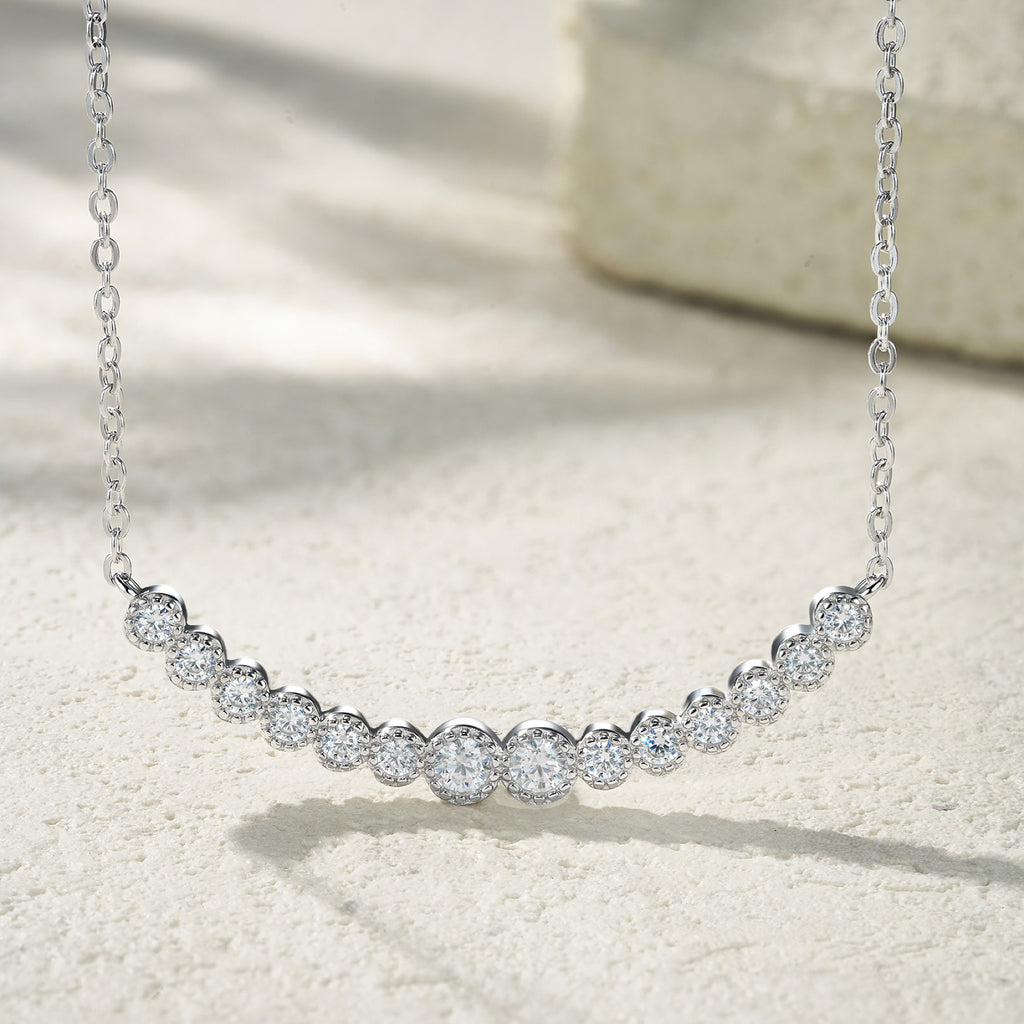 Smile Moissanite Curved Bar Necklace in Sterling Silver