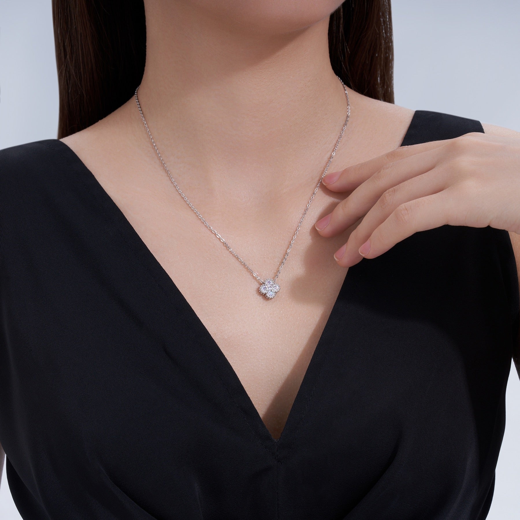 Nosegay Moissanite Cluster Pendant Necklace in Sterling Silver
