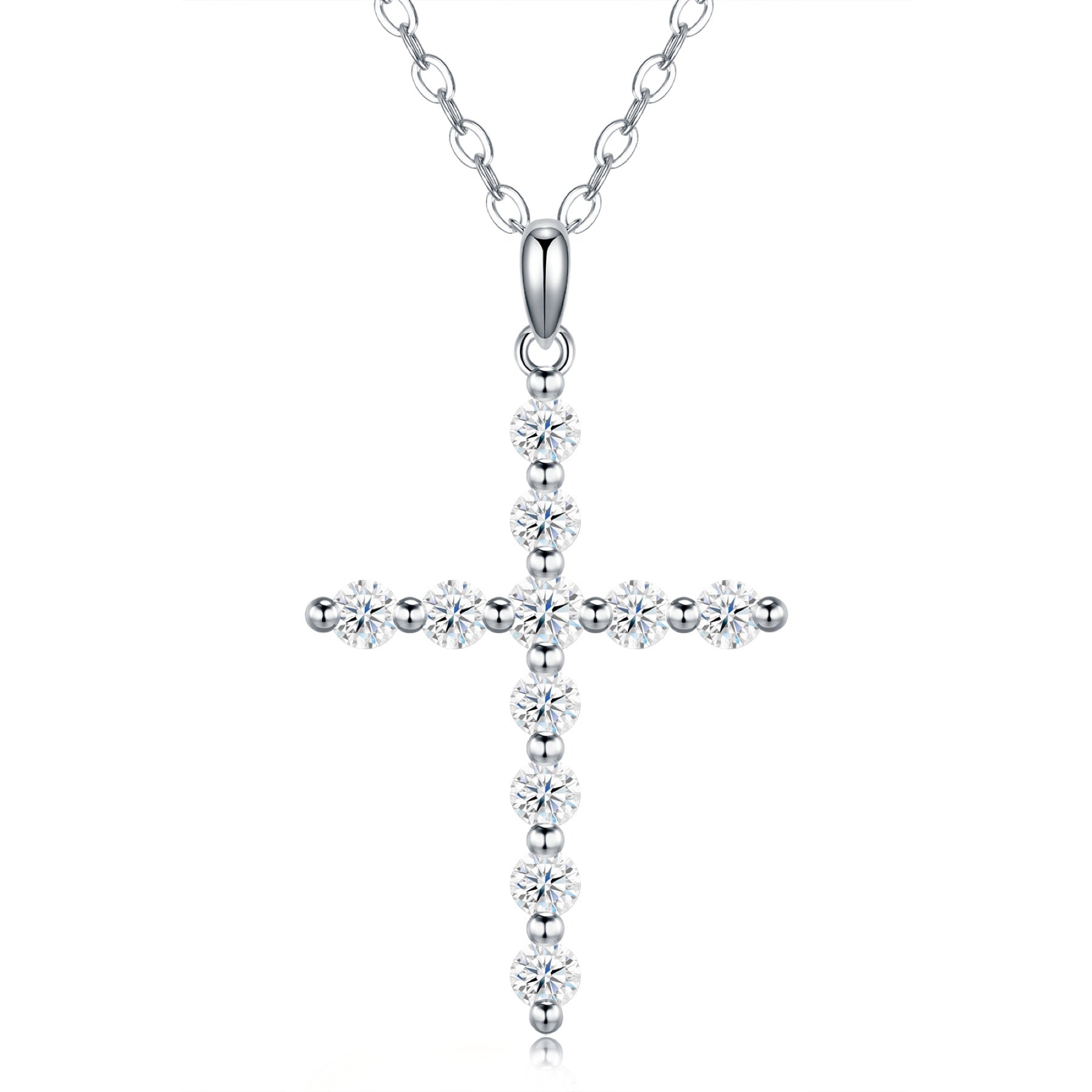 Disciple Moissanite Cross Necklace in Sterling Silver