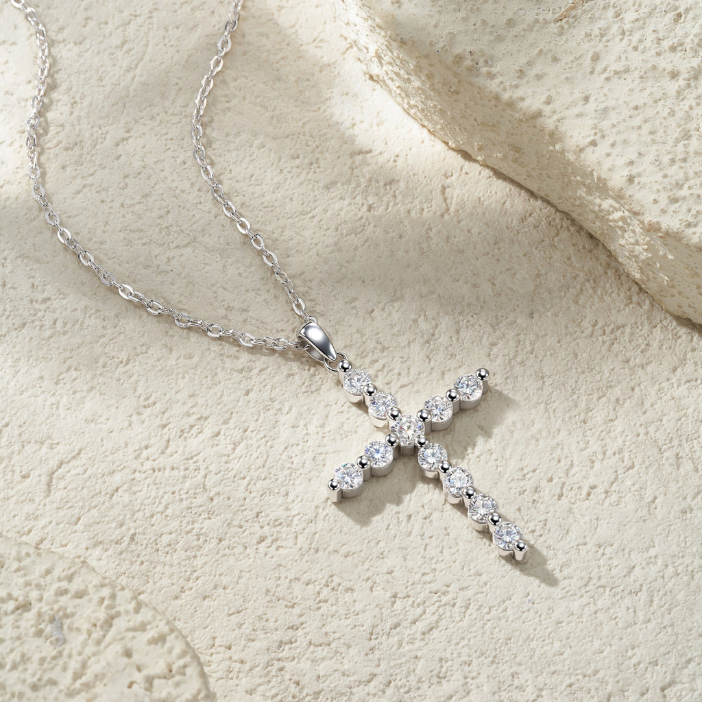 Disciple Moissanite Cross Necklace in Sterling Silver
