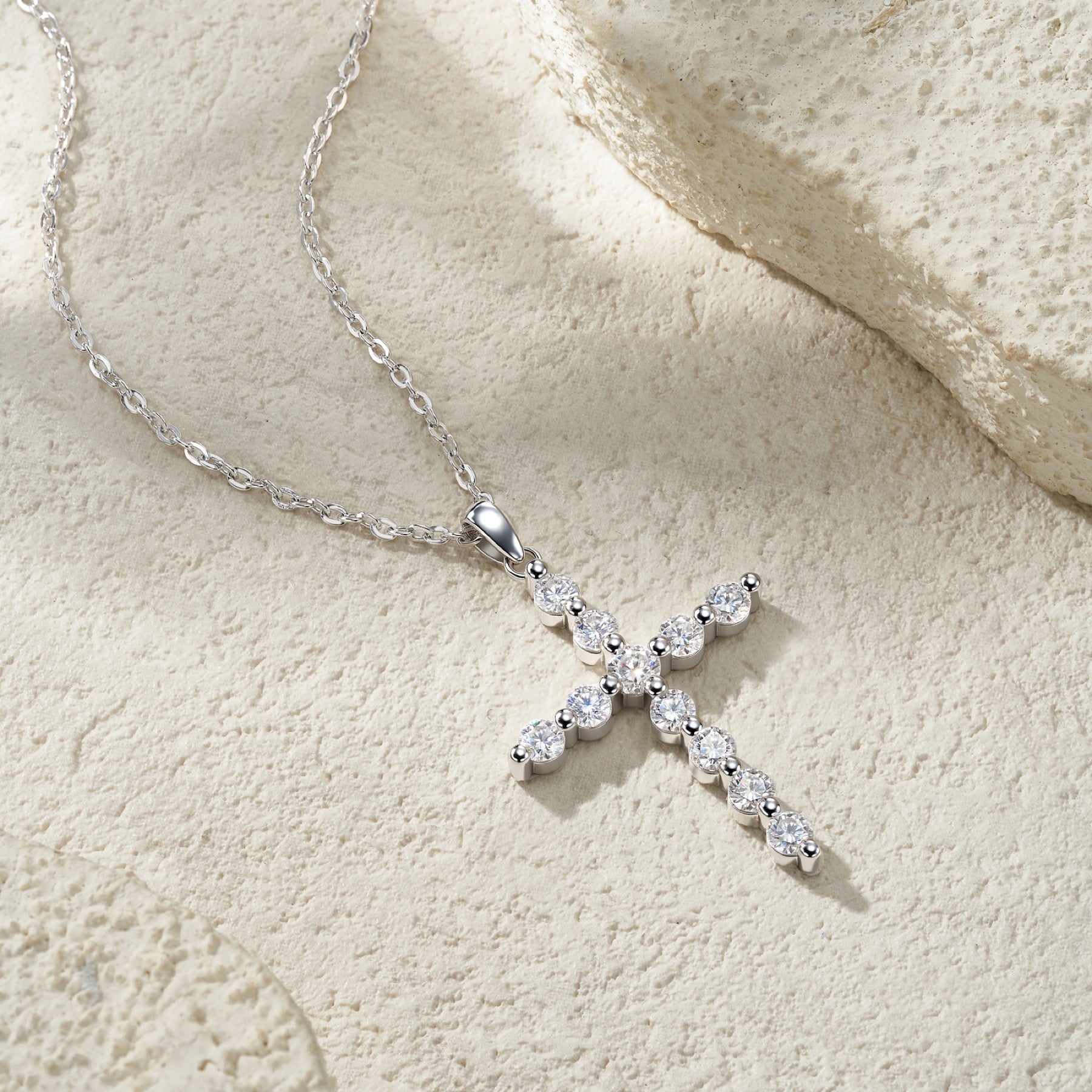 Disciple Moissanite Cross Necklace in Sterling Silver