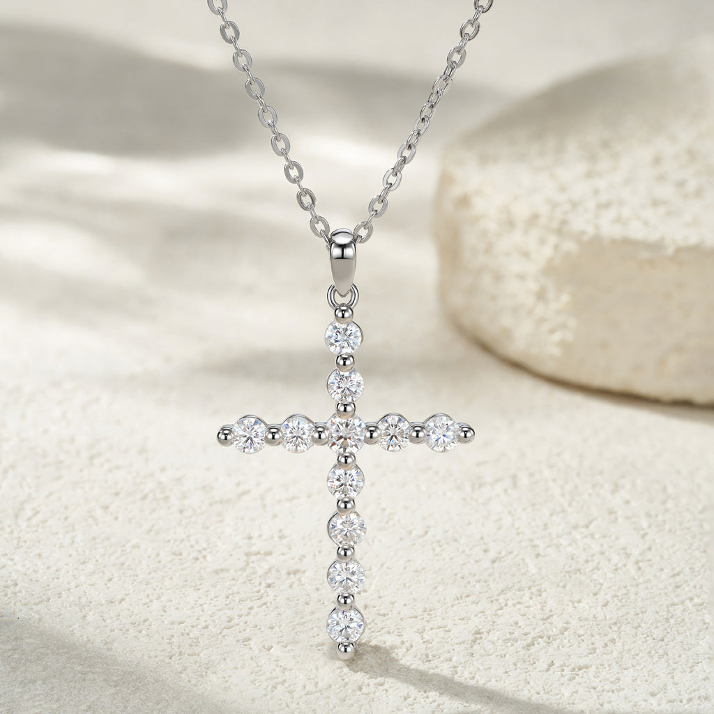Disciple Moissanite Cross Necklace in Sterling Silver