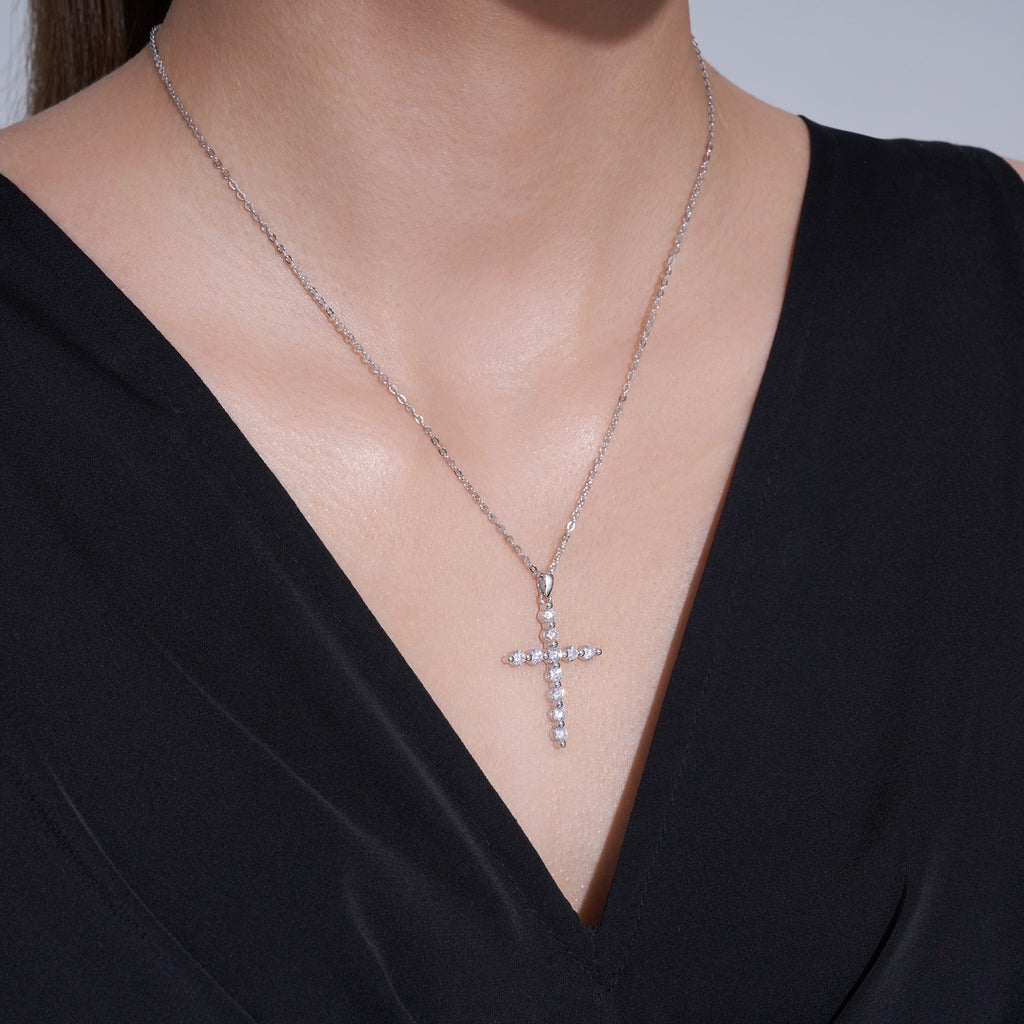 Disciple Moissanite Cross Necklace in Sterling Silver