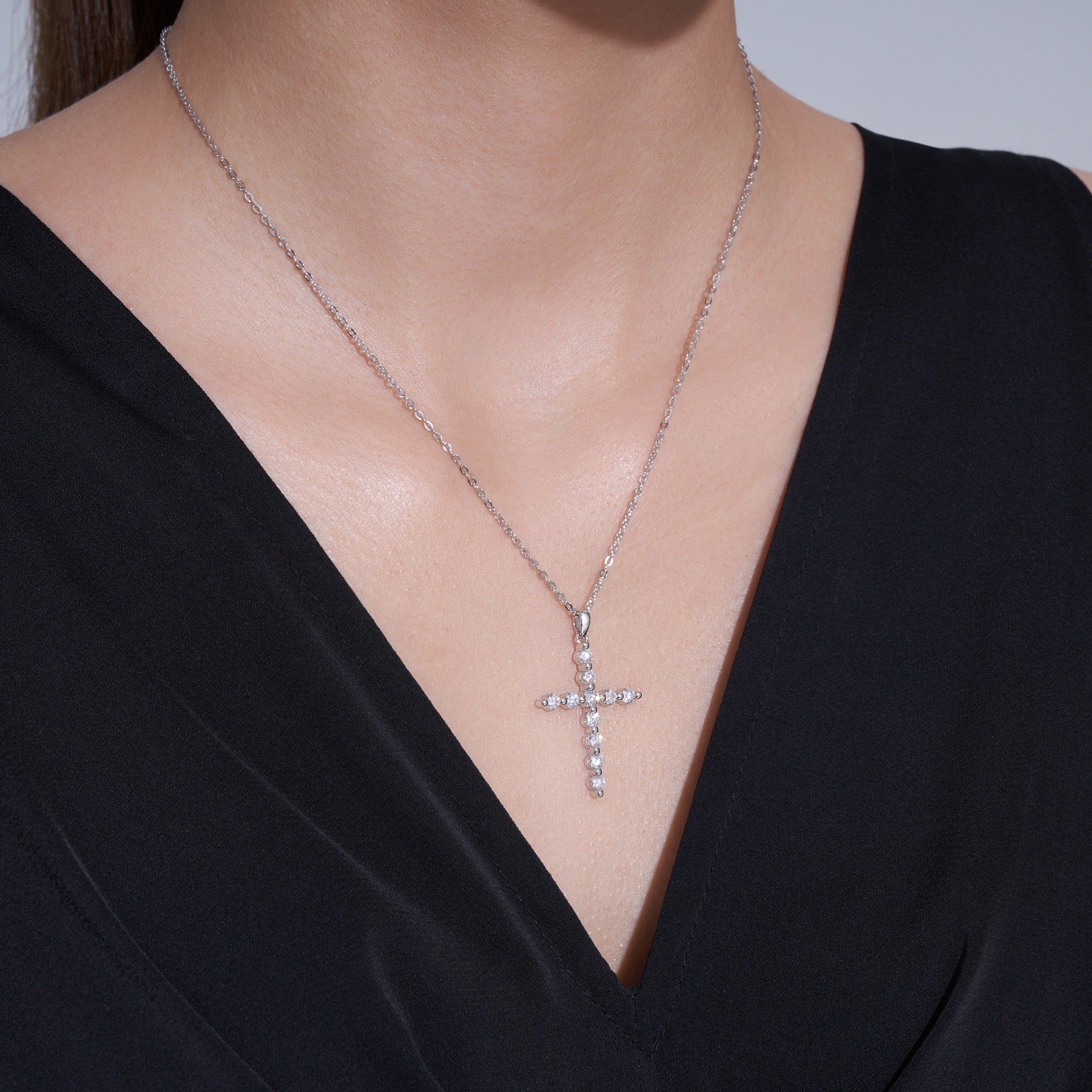 Disciple Moissanite Cross Necklace in Sterling Silver