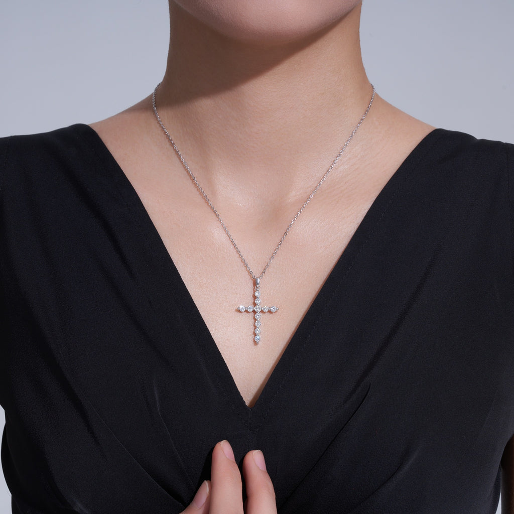 Disciple Moissanite Cross Necklace in Sterling Silver