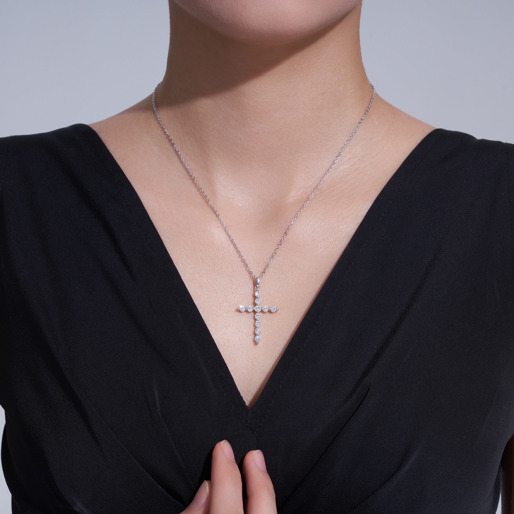 Disciple Moissanite Cross Necklace in Sterling Silver