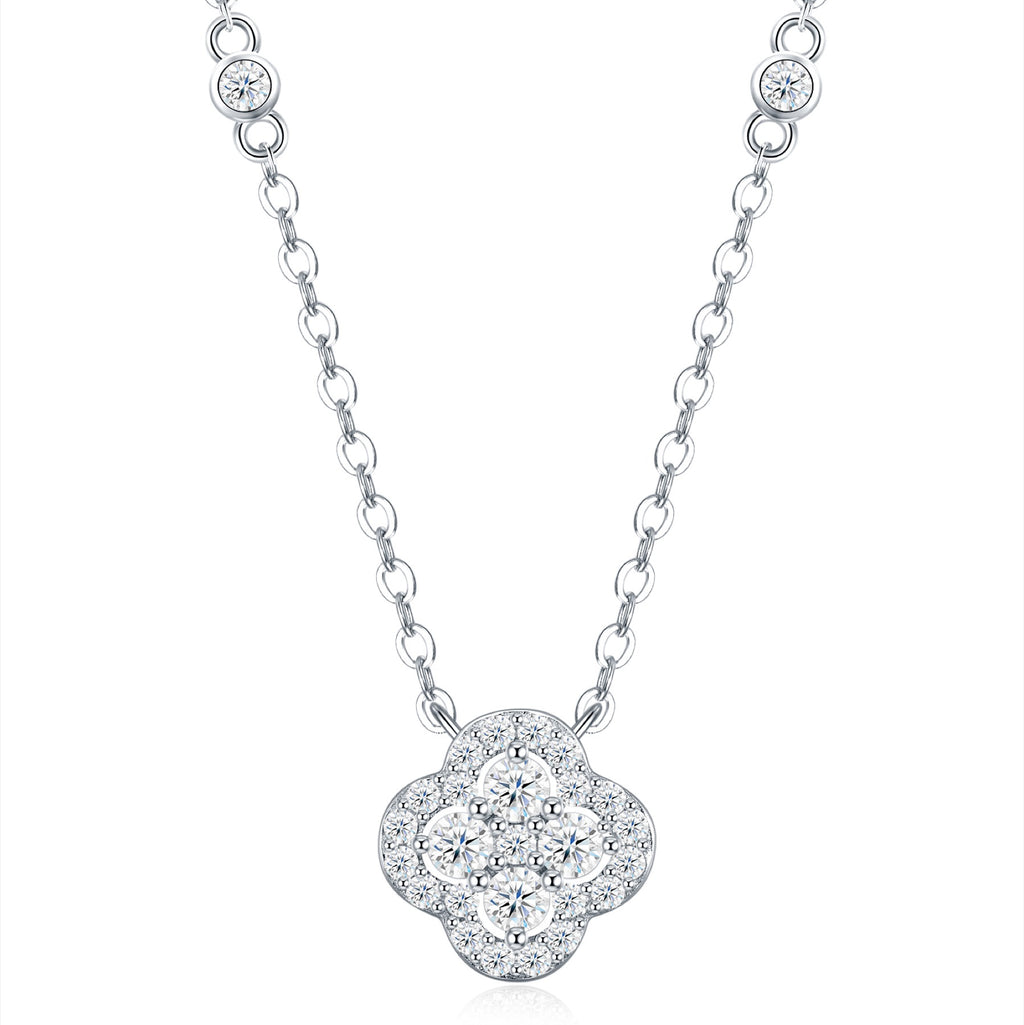 Lucky Moissanite Clover Pendant Necklace in Sterling Silver