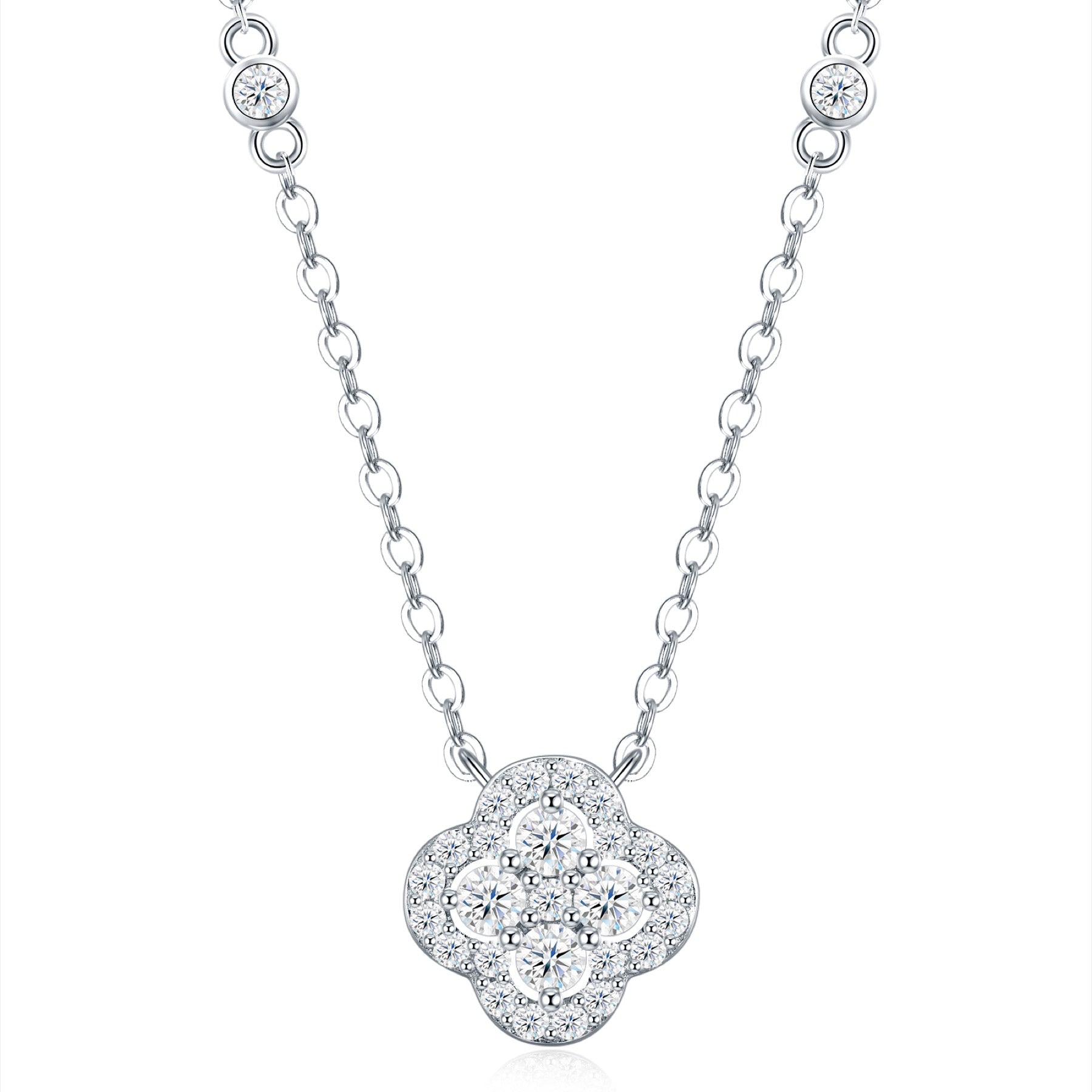Lucky Moissanite Clover Pendant Necklace in Sterling Silver