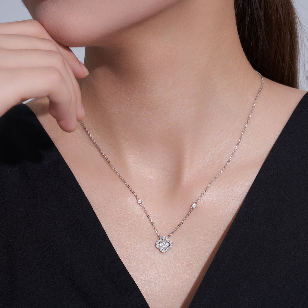 Lucky Moissanite Clover Pendant Necklace in Sterling Silver