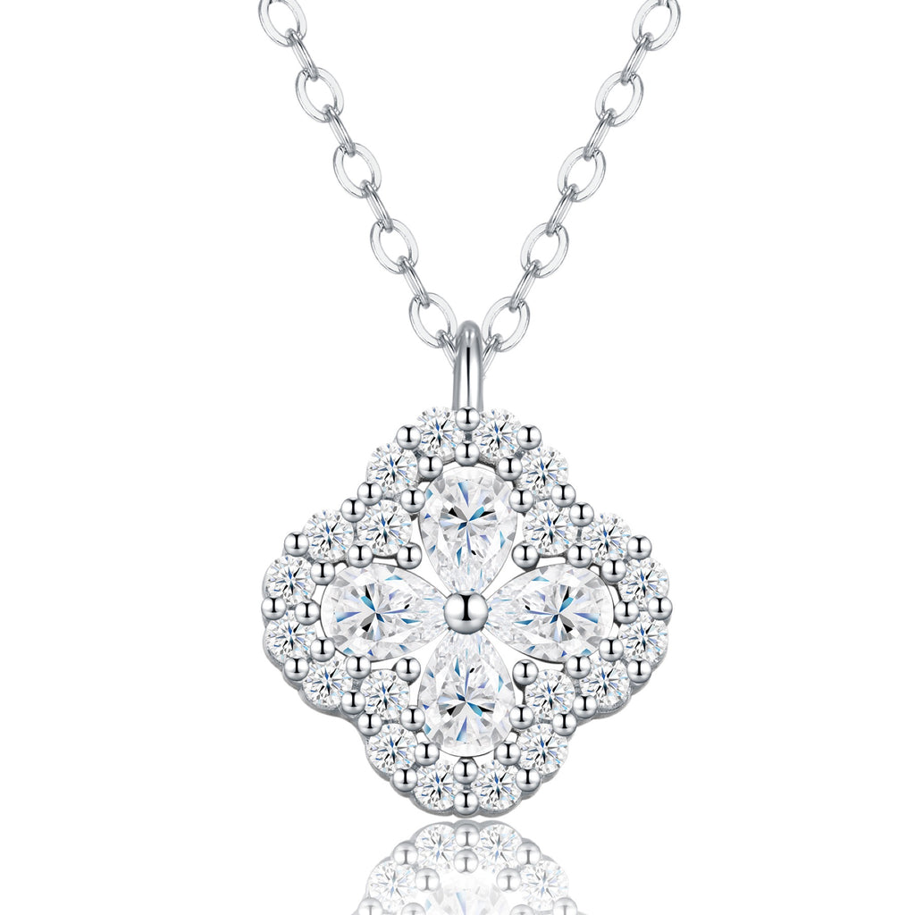 Petunia Moissanite Flower Pendant Necklace in Sterling Silver