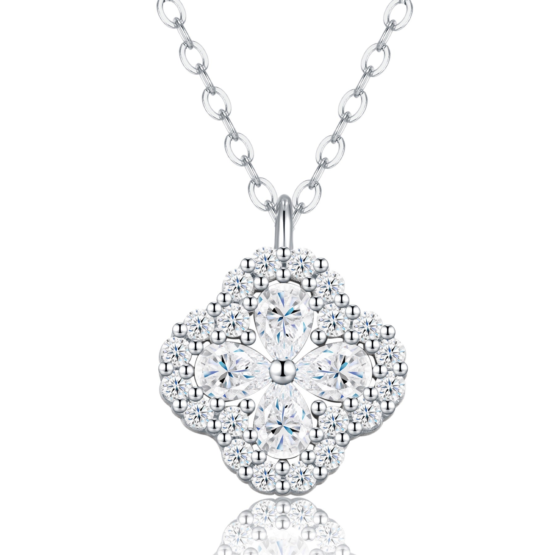 Petunia Moissanite Flower Pendant Necklace in Sterling Silver