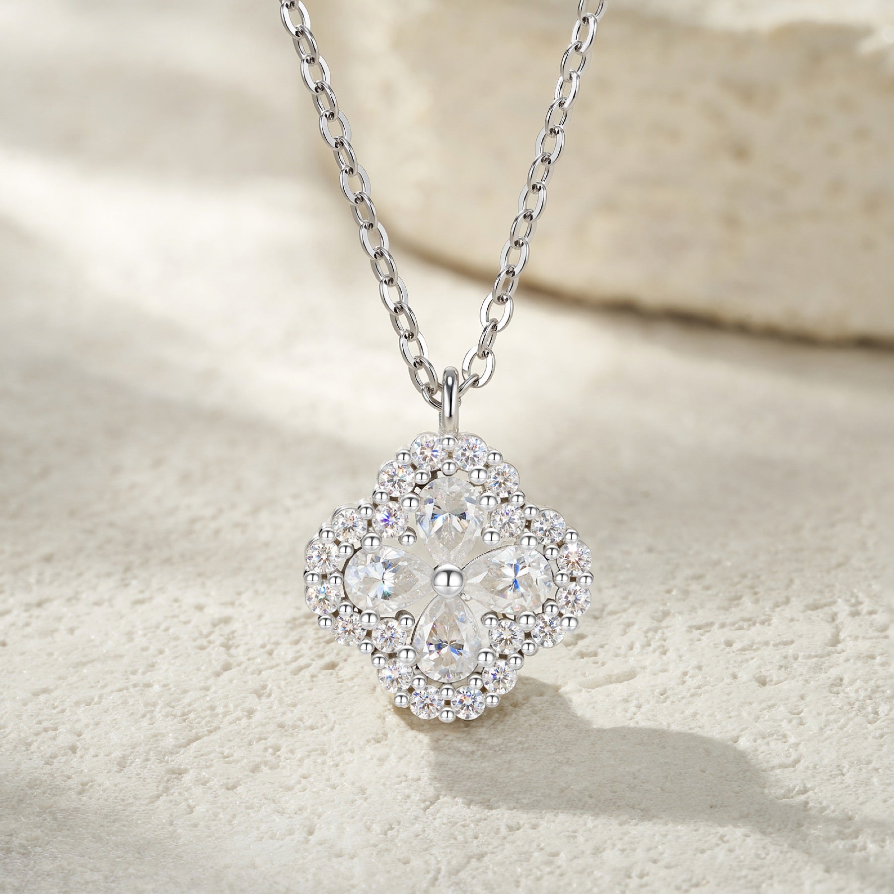 Petunia Moissanite Flower Pendant Necklace in Sterling Silver