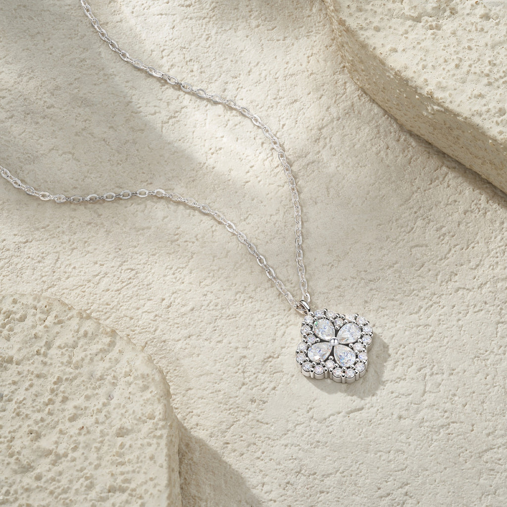 Petunia Moissanite Flower Pendant Necklace in Sterling Silver
