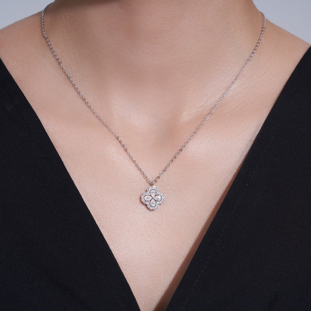 Petunia Moissanite Flower Pendant Necklace in Sterling Silver