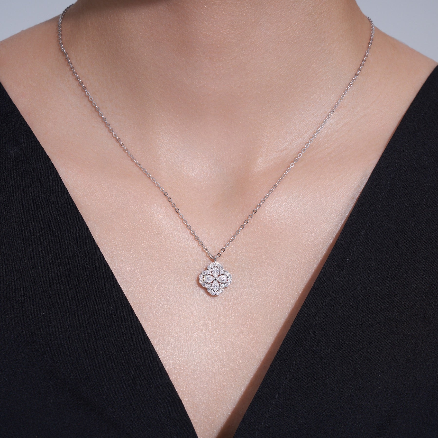 Petunia Moissanite Flower Pendant Necklace in Sterling Silver