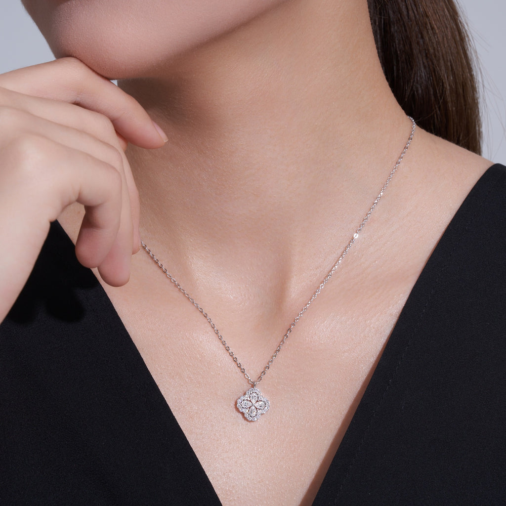 Petunia Moissanite Flower Pendant Necklace in Sterling Silver
