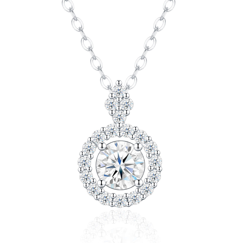 Lumen 1 Carat Moissanite Halo Pendant Necklace in Sterling Silver