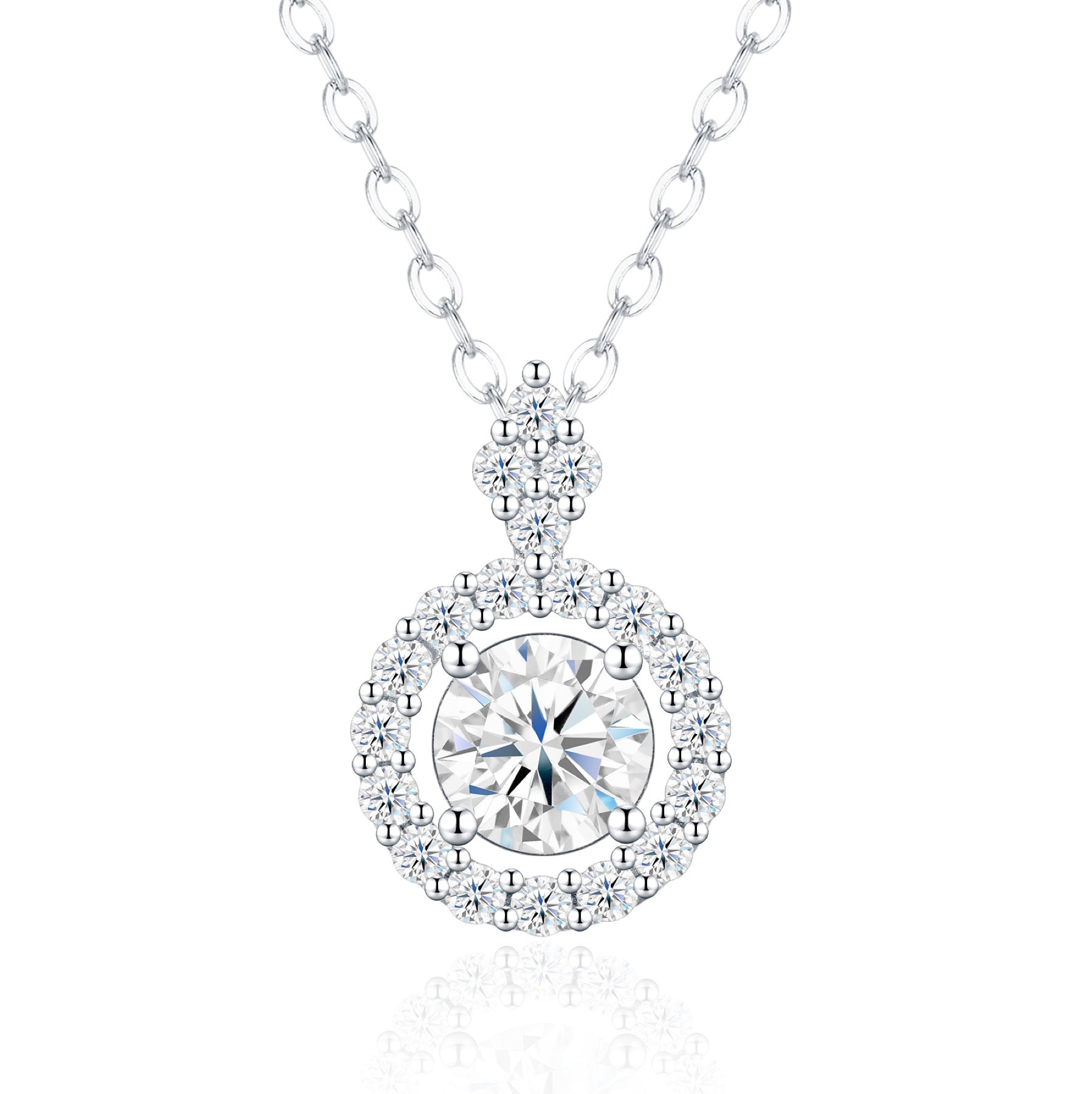 Lumen 1 Carat Moissanite Halo Pendant Necklace in Sterling Silver