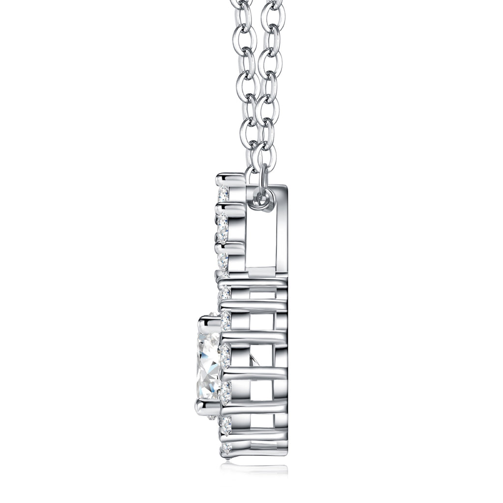 Lumen 1 Carat Moissanite Halo Pendant Necklace in Sterling Silver