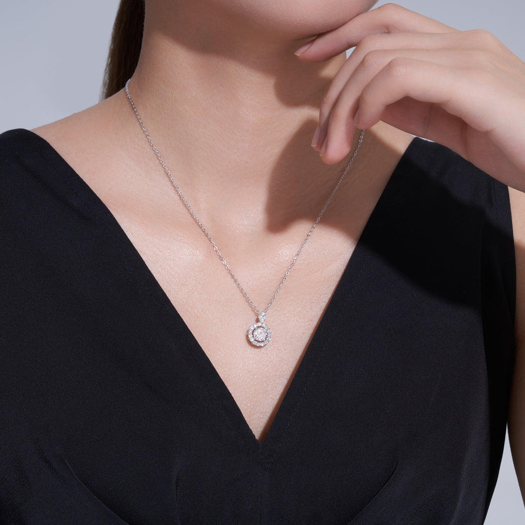 Lumen 1 Carat Moissanite Halo Pendant Necklace in Sterling Silver