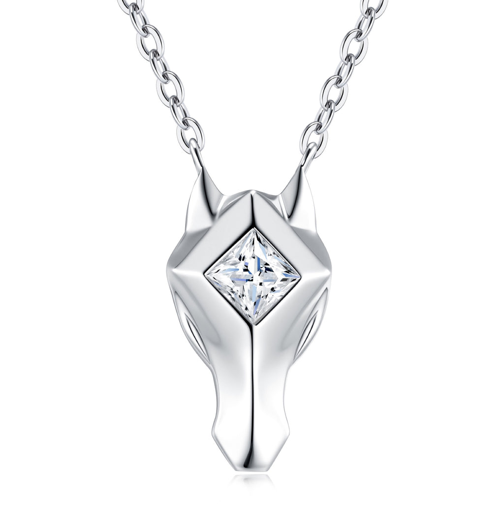 Equus Moissanite Horse Pendant Necklace in Sterling Silver