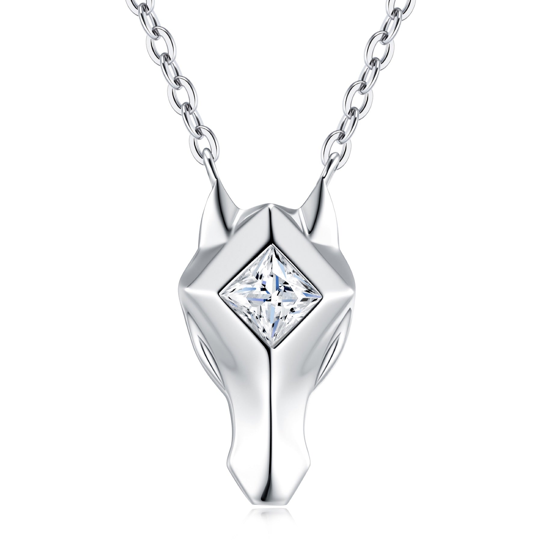 Equus Moissanite Horse Pendant Necklace in Sterling Silver