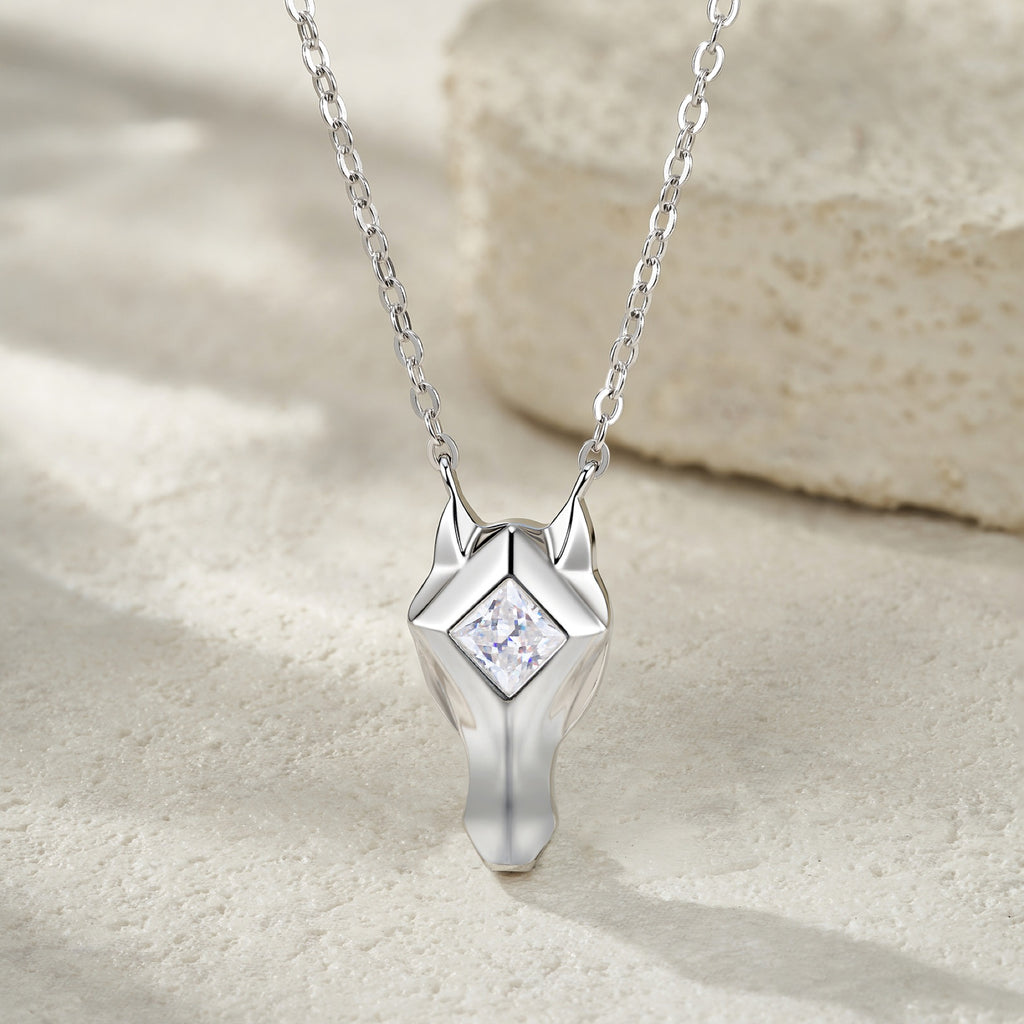 Equus Moissanite Horse Pendant Necklace in Sterling Silver