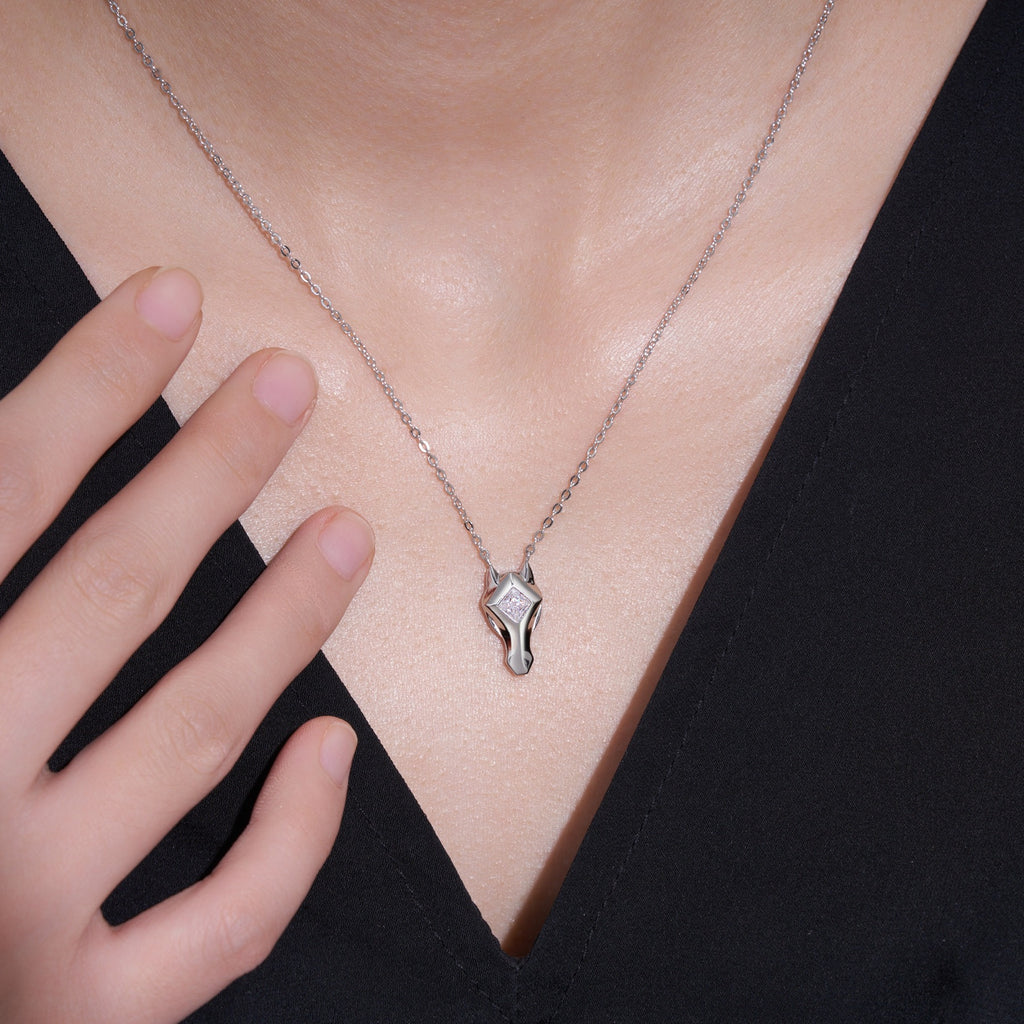 Equus Moissanite Horse Pendant Necklace in Sterling Silver